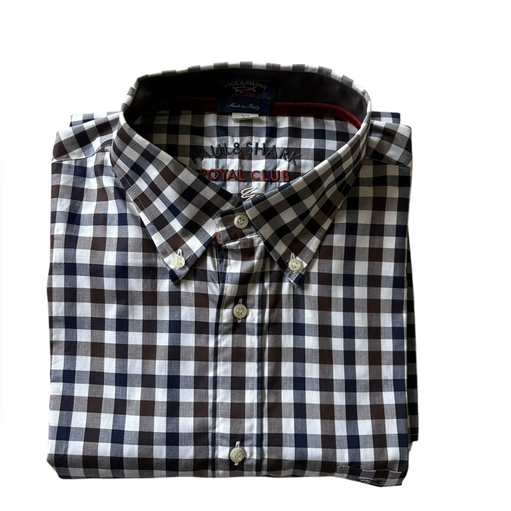 Paul & Shark Royal Club Ocean Team Luxury Gingham Button Down Cotton Shirt XL NW
